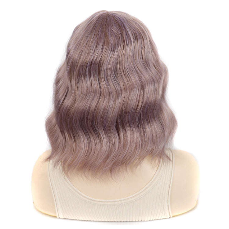 Water Wave Ripple Short Curly Hair With Bangs Fluffy Wig Headcovers, Color: Flaxen Color