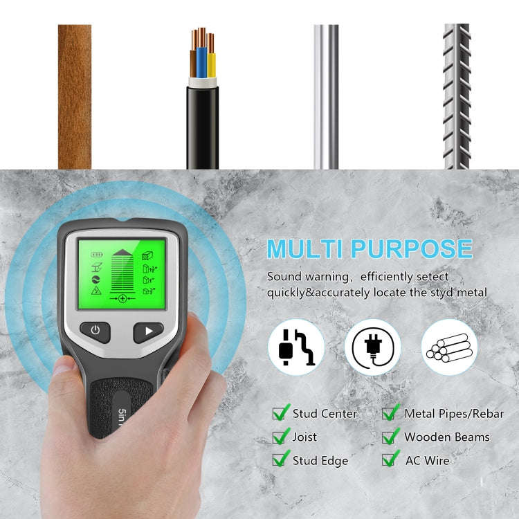 HLW330 5-in-1 Wall Stud Detector Edge Center Wood Current Metal AC Wires Detection(Silver)