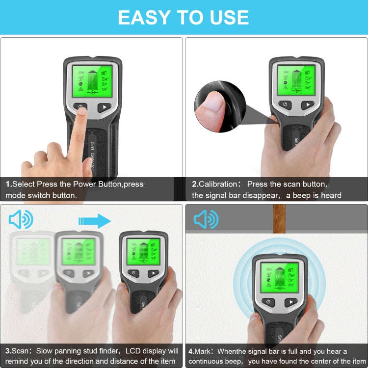 HLW330 5-in-1 Wall Stud Detector Edge Center Wood Current Metal AC Wires Detection(Silver)