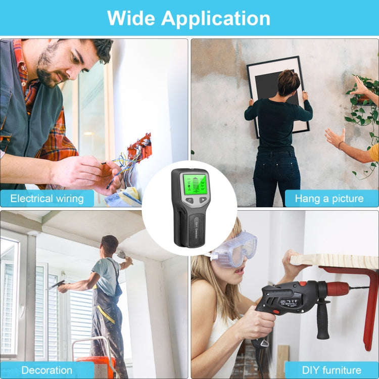 HLW330 5-in-1 Wall Stud Detector Edge Center Wood Current Metal AC Wires Detection(Black)