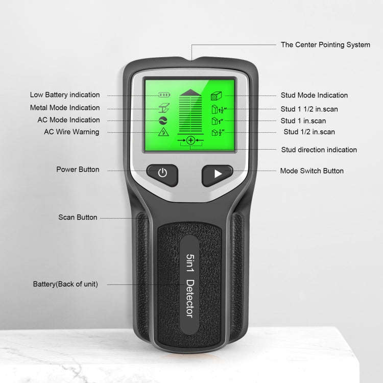 HLW330 5-in-1 Wall Stud Detector Edge Center Wood Current Metal AC Wires Detection(Black)
