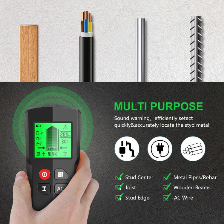 HW-QB5  5-In-1 Wall Stud Detector Wood Current Metal AC Wires Detection