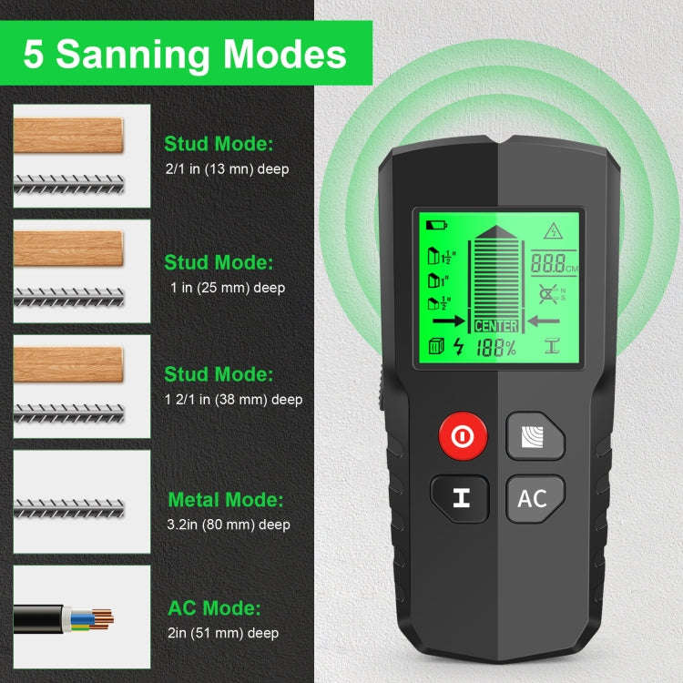 HW-QB5  5-In-1 Wall Stud Detector Wood Current Metal AC Wires Detection