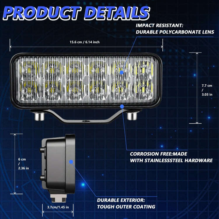 14W 9-30V 6 Inch Long Waterproof Car Work Headlight With Wire Set(X1)
