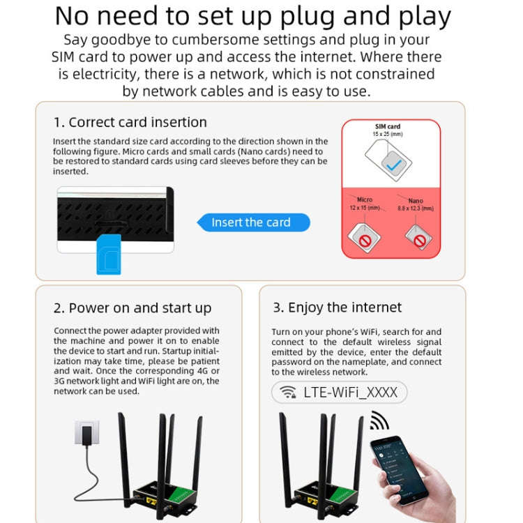4G Wireless Plug-in Router Detachable Extension Antenna LTE Monitoring Network WiFi Hotspot, EU P...
