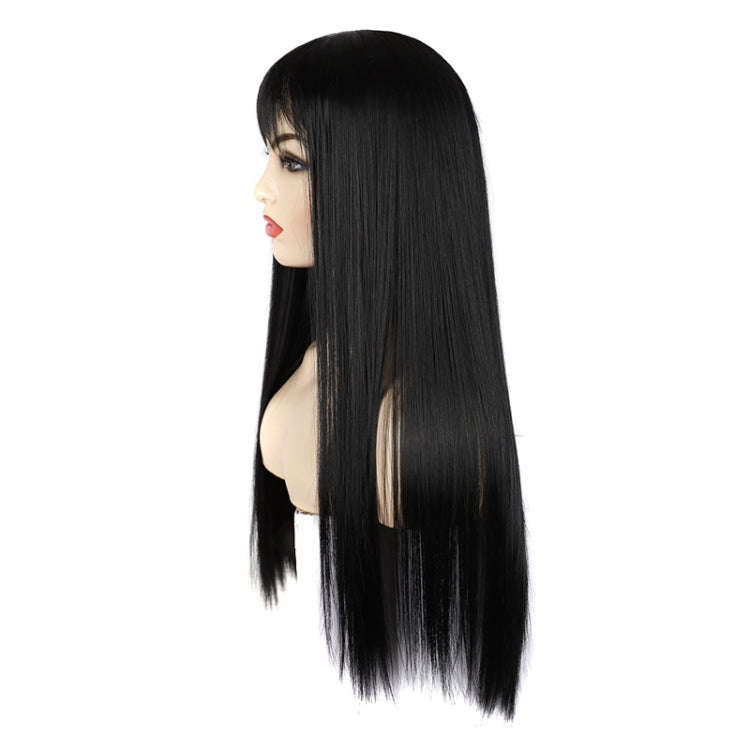 Dynamic Long Straight Hair With Messy Bangs Wig Headcover(Orange Red)