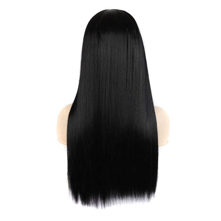Dynamic Long Straight Hair With Messy Bangs Wig Headcover(Orange Red)