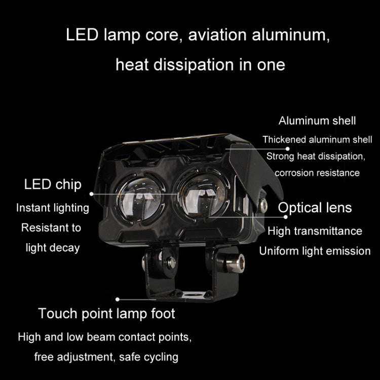 20W Motorcycle Spotlight High Bright Two Color Modified External Waterproof LED Lens Headlight(Al...