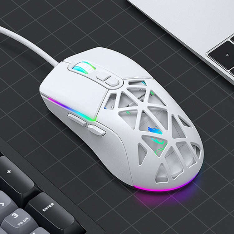 T-WOLF G520 7-keys RGB Marquee Honeycomb Hollow Gaming Wired Mouse(White)