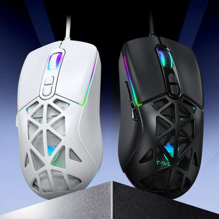 T-WOLF G520 7-keys RGB Marquee Honeycomb Hollow Gaming Wired Mouse(White)