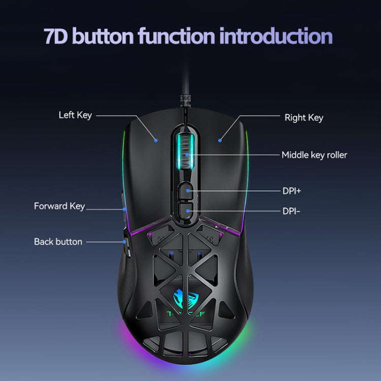 T-WOLF G520 7-keys RGB Marquee Honeycomb Hollow Gaming Wired Mouse(White)