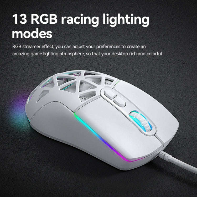 T-WOLF G520 7-keys RGB Marquee Honeycomb Hollow Gaming Wired Mouse(White)