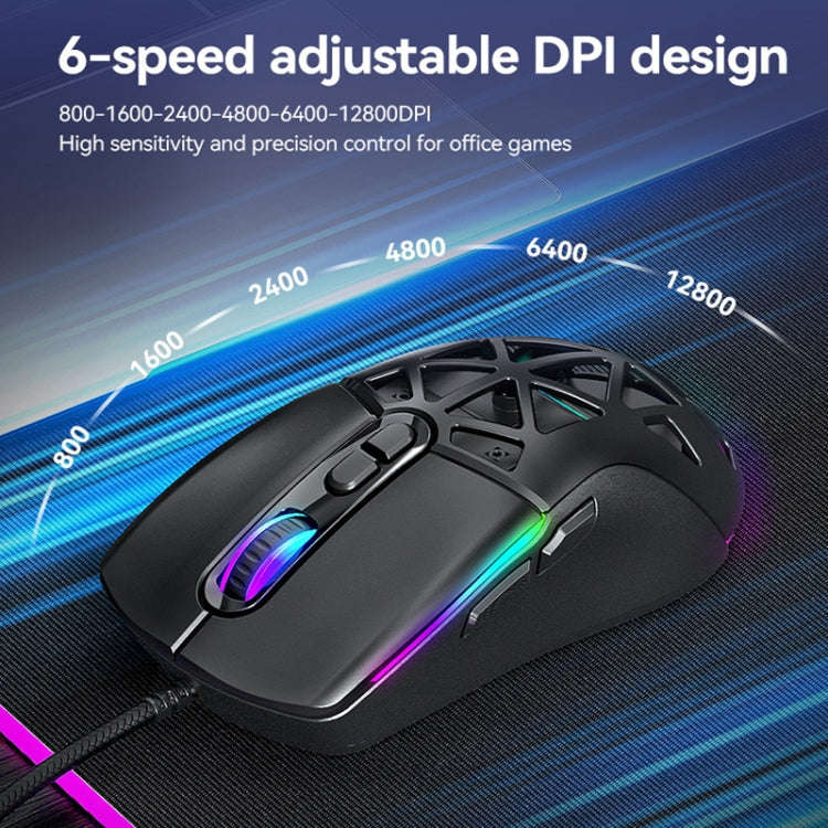 T-WOLF G520 7-keys RGB Marquee Honeycomb Hollow Gaming Wired Mouse(White)