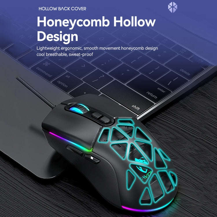 T-WOLF G520 7-keys RGB Marquee Honeycomb Hollow Gaming Wired Mouse(White)