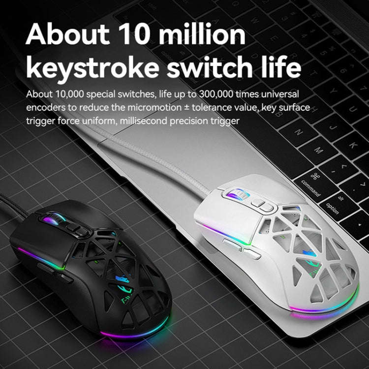 T-WOLF G520 7-keys RGB Marquee Honeycomb Hollow Gaming Wired Mouse(White)