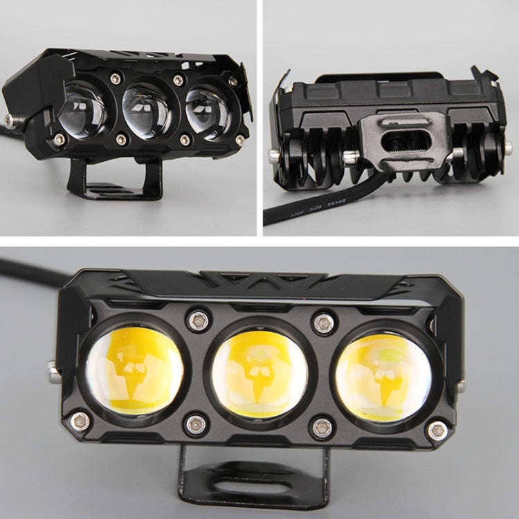35W Motorcycle Spotlight Dual Color LED Headlight Triple Eye Waterproof Headlight, Model: Flashin...
