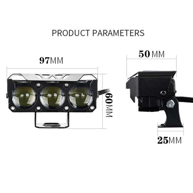 35W Motorcycle Spotlight Dual Color LED Headlight Triple Eye Waterproof Headlight, Model: Flashin...