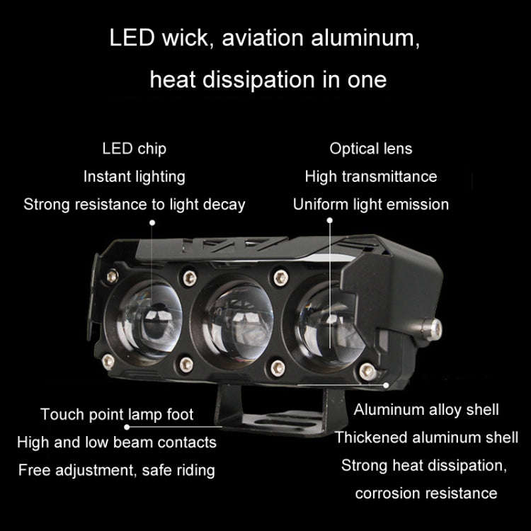 35W Motorcycle Spotlight Dual Color LED Headlight Triple Eye Waterproof Headlight, Model: Flashin...