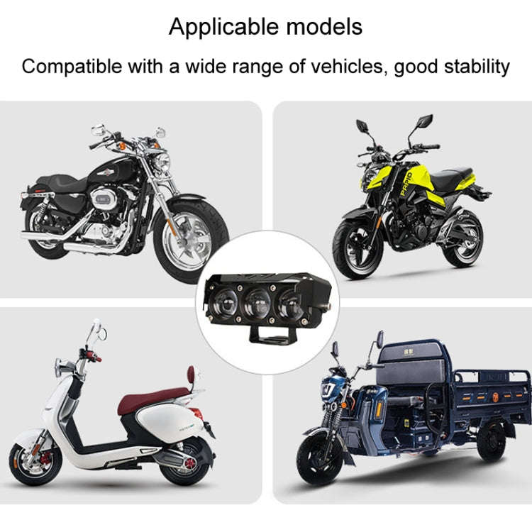 35W Motorcycle Spotlight Dual Color LED Headlight Triple Eye Waterproof Headlight, Model: Flashin...