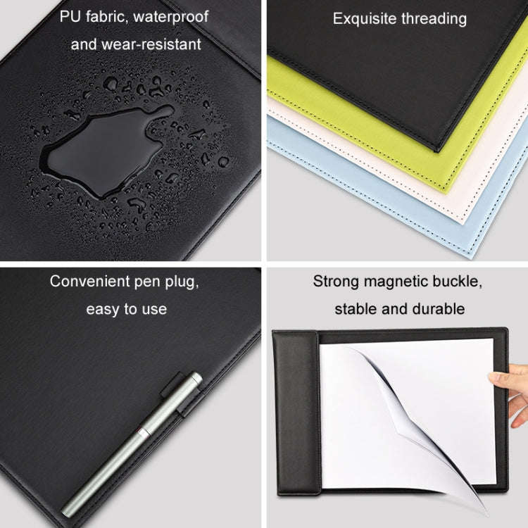 Leather A4 Meeting Clip Pad Business Office Document Clip Board Sticky Note Clip Writing Pad(Blue)