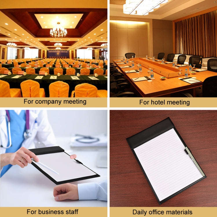 Leather A4 Meeting Clip Pad Business Office Document Clip Board Sticky Note Clip Writing Pad(Coffee)