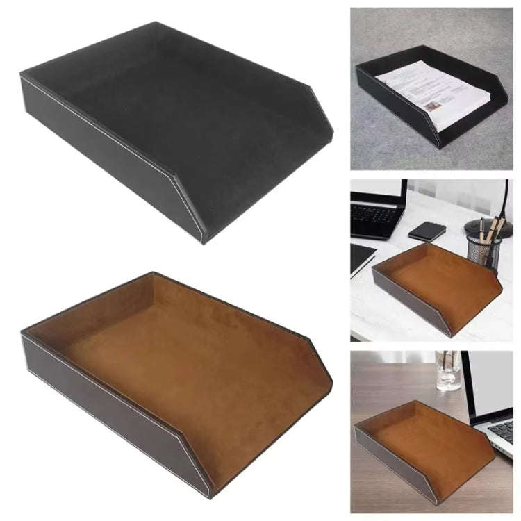 Leather A4 Paper Tray Business Office Stackable Single Layer Data File Tray Note Storage Organize...