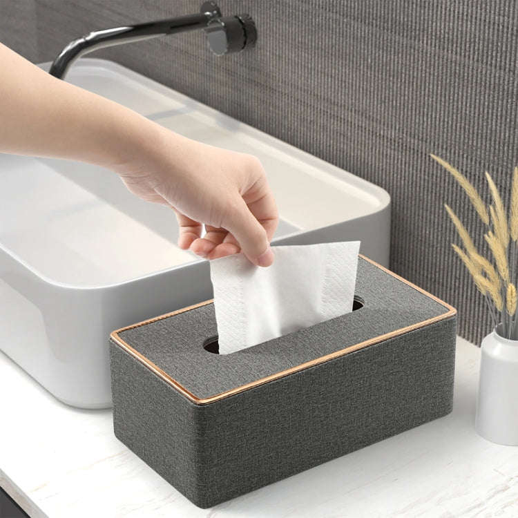 Home Decor Tissue Box Cover Desktop Gold Rim Faux Leather Napkin Holder Toilet Paper Storage Box,...