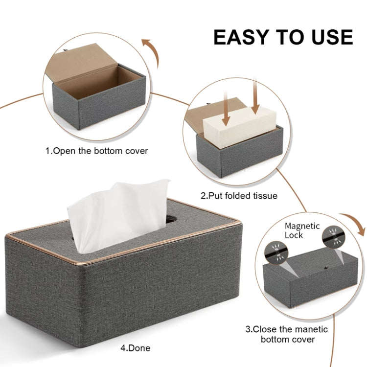 Home Decor Tissue Box Cover Desktop Gold Rim Faux Leather Napkin Holder Toilet Paper Storage Box,...