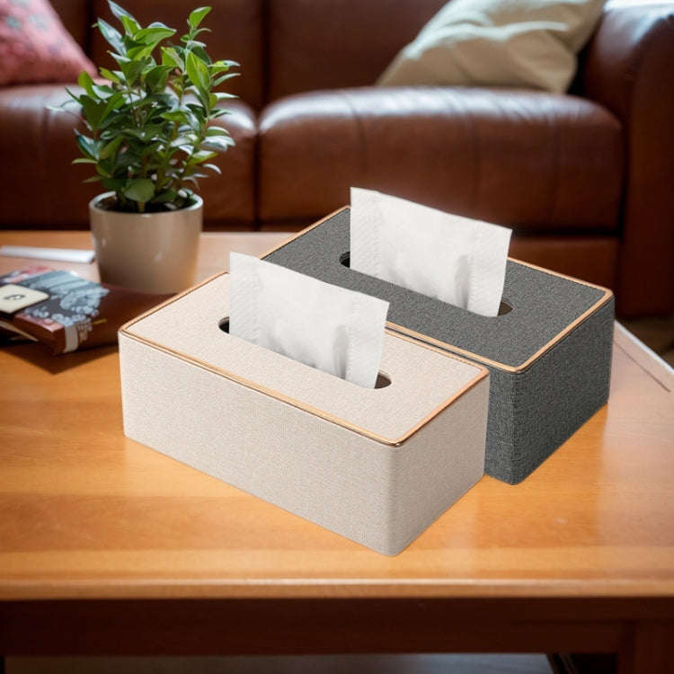 Home Decor Tissue Box Cover Desktop Gold Rim Faux Leather Napkin Holder Toilet Paper Storage Box,...