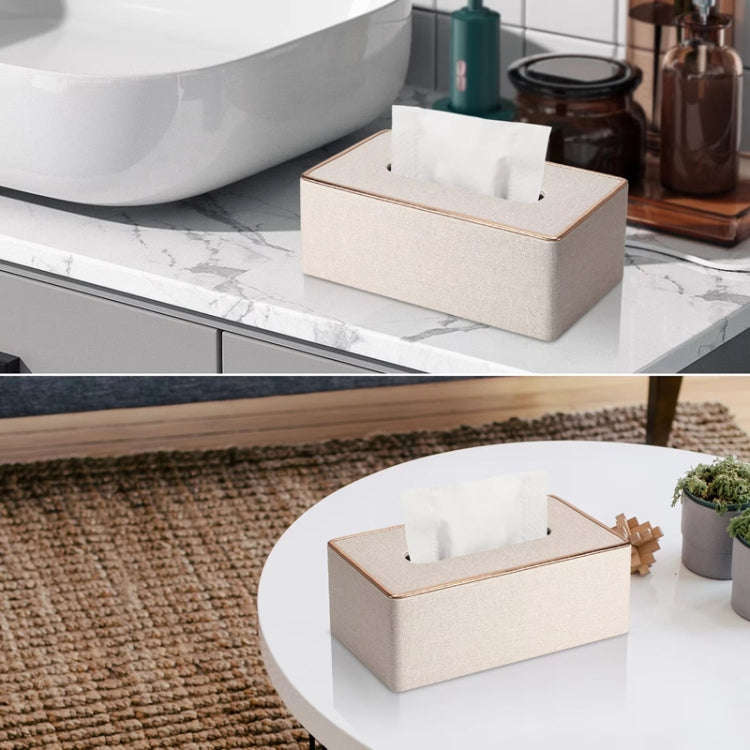 Home Decor Tissue Box Cover Desktop Gold Rim Faux Leather Napkin Holder Toilet Paper Storage Box,...