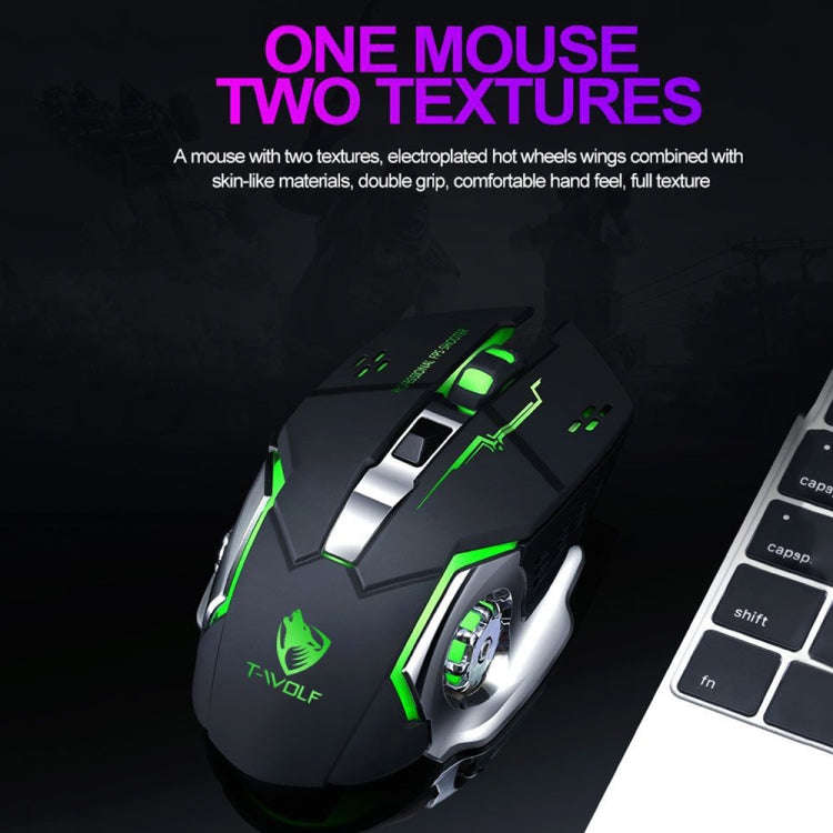 T-WOLF Q13 2.4GHz 6-keys RGB Colorful Light Gaming Wireless Mouse, Color: Dual Mode Black