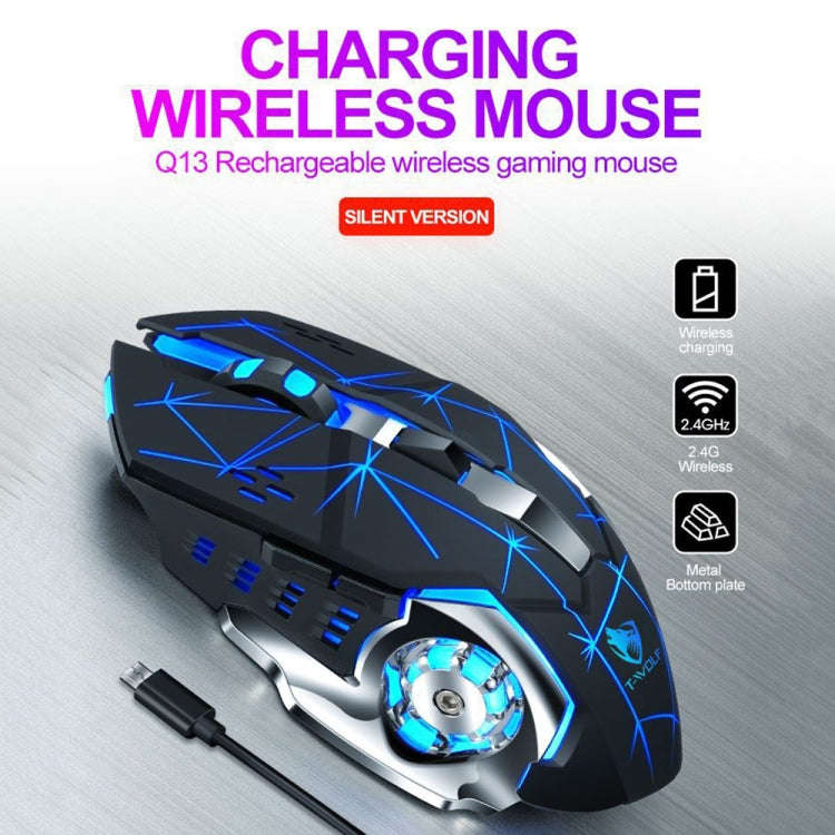 T-WOLF Q13 2.4GHz 6-keys RGB Colorful Light Gaming Wireless Mouse, Color: Single Mode White
