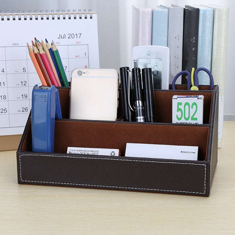 Desktop Stationery Box Multi-functional PU Leather Home Compartment Sundry Organizer Storage Box,...