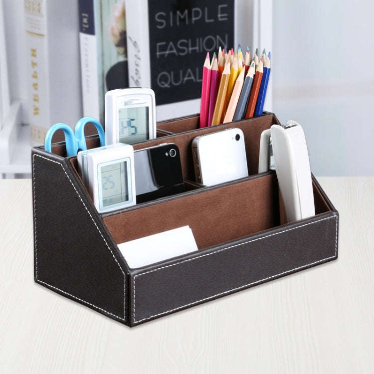 Desktop Stationery Box Multi-functional PU Leather Home Compartment Sundry Organizer Storage Box,...