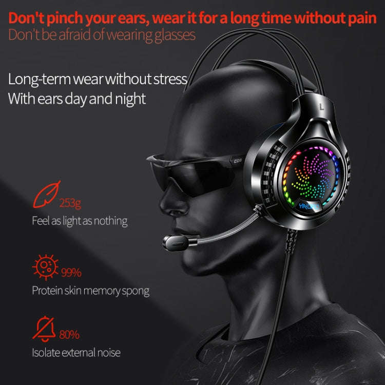 YINDIAO Q7 Colorful Light Computer Wired Headset USB Gaming Headset USB7.1 Sound Card White