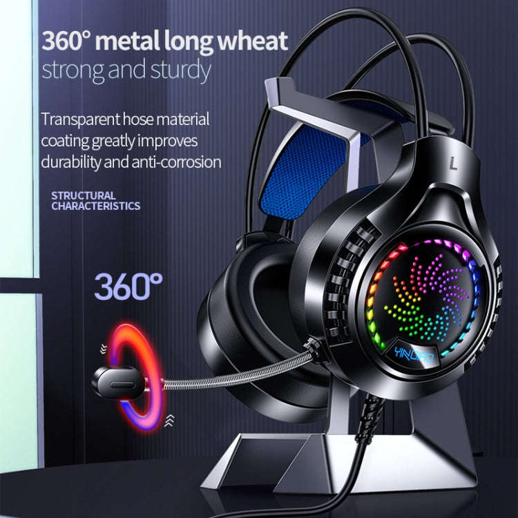YINDIAO Q7 Colorful Light Computer Wired Headset USB Gaming Headset USB7.1 Sound Card Pink