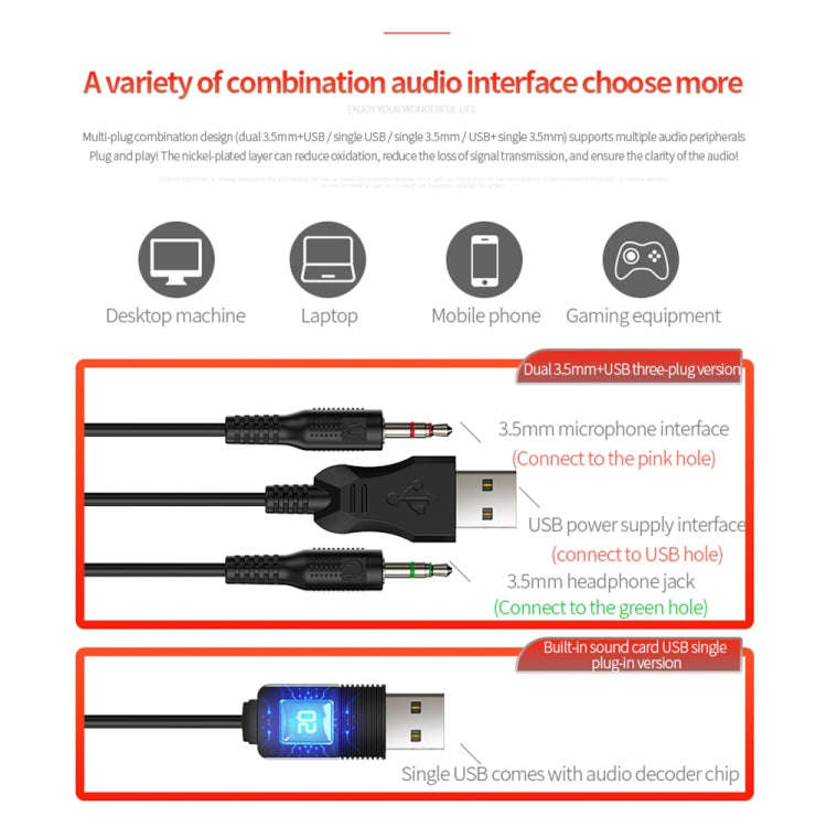 YINDIAO Q7 Colorful Light Computer Wired Headset USB Gaming Headset USB7.1 Sound Card White
