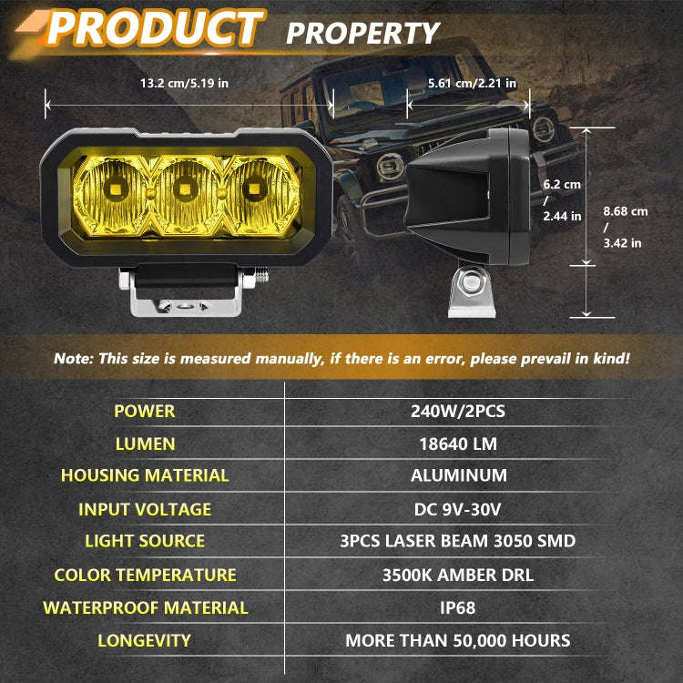 E23 40W 9V-30V 5 Inch Waterproof 3-Eye Headlight(Spotlight Yellow Light)