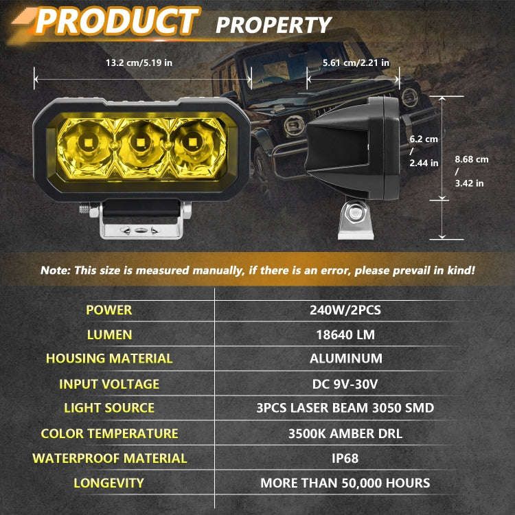 E23 40W 9V-30V 5 Inch Waterproof 3-Eye Headlight(Floodlight Yellow Light)