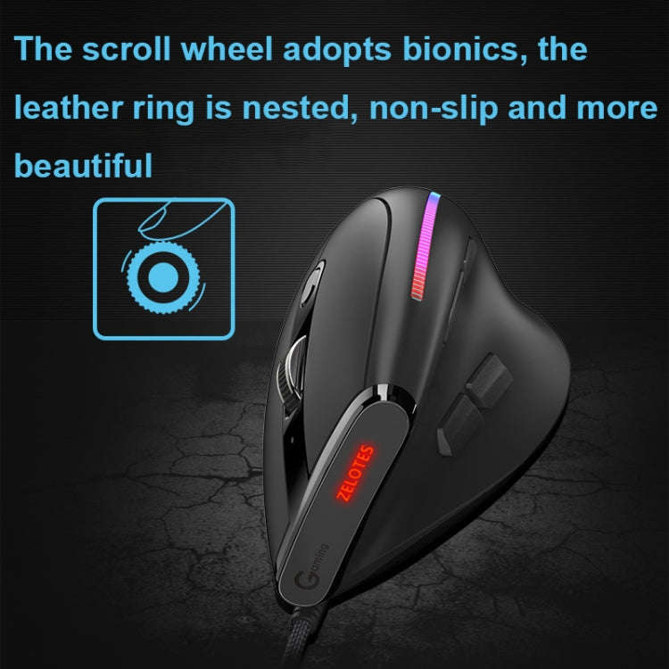 ZELOTES T50 9-Keys RGB Lighting Effect Vertical Grip Ergonomic Programming Wired Mouse(Black)