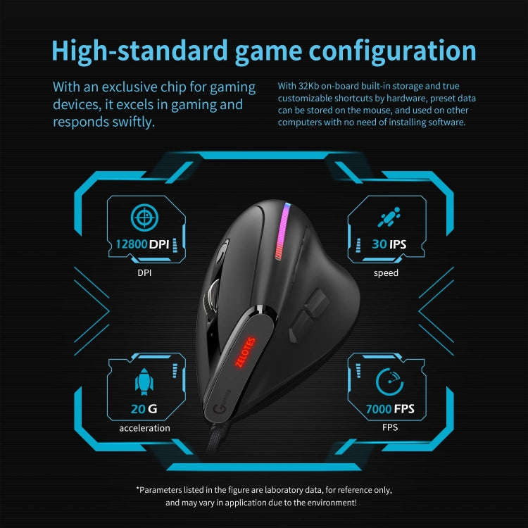 ZELOTES T50 9-Keys RGB Lighting Effect Vertical Grip Ergonomic Programming Wired Mouse(Black)