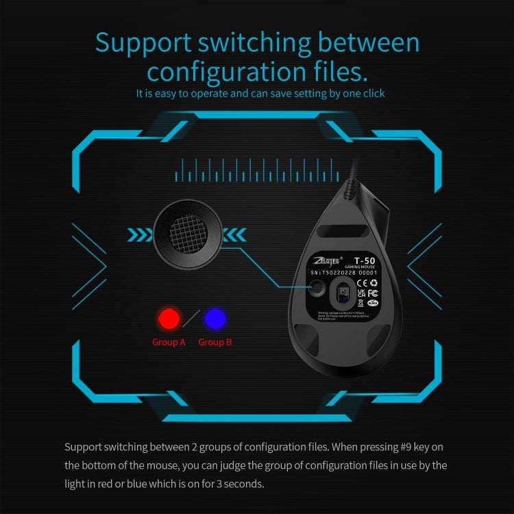 ZELOTES T50 9-Keys RGB Lighting Effect Vertical Grip Ergonomic Programming Wired Mouse(Black)