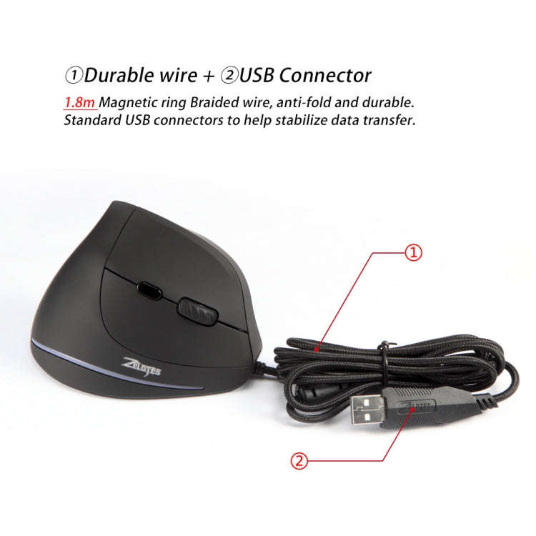 ZELOTES T20 6-Keys Vertical Grip Ergonomic Laptop Wired Mouse(Black)