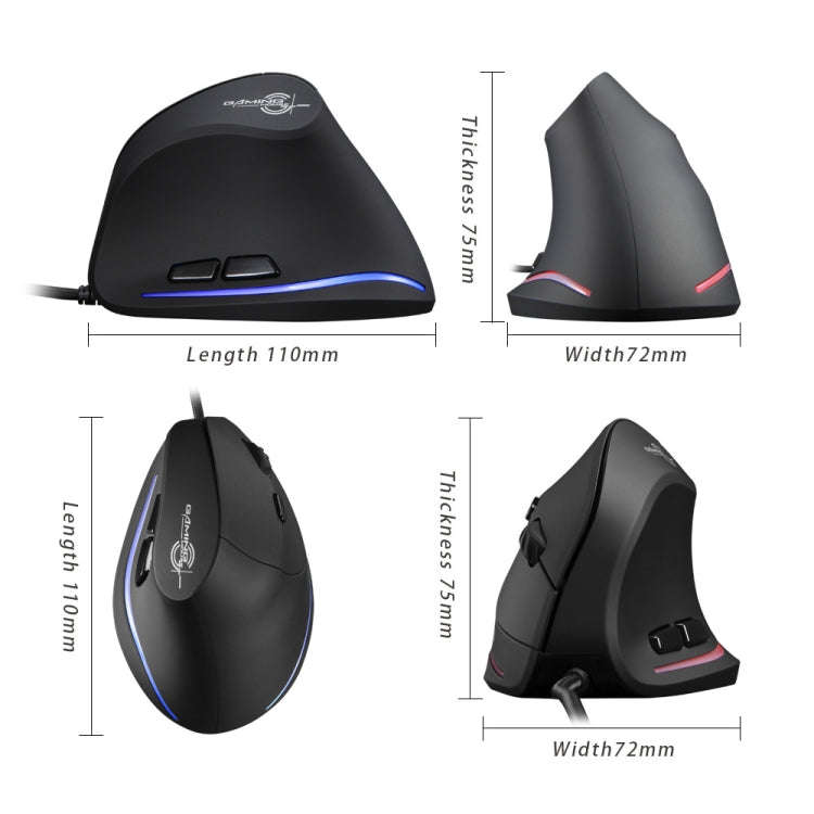 ZELOTES T20 6-Keys Vertical Grip Ergonomic Laptop Wired Mouse(Black)