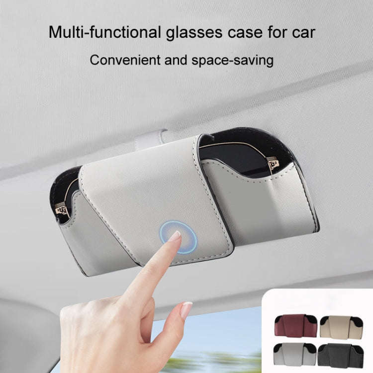 Car Eyeglasses Case Sun Visor Back Clip Sunglasses Organizer Multi-function Leather Sunglasses Cl...