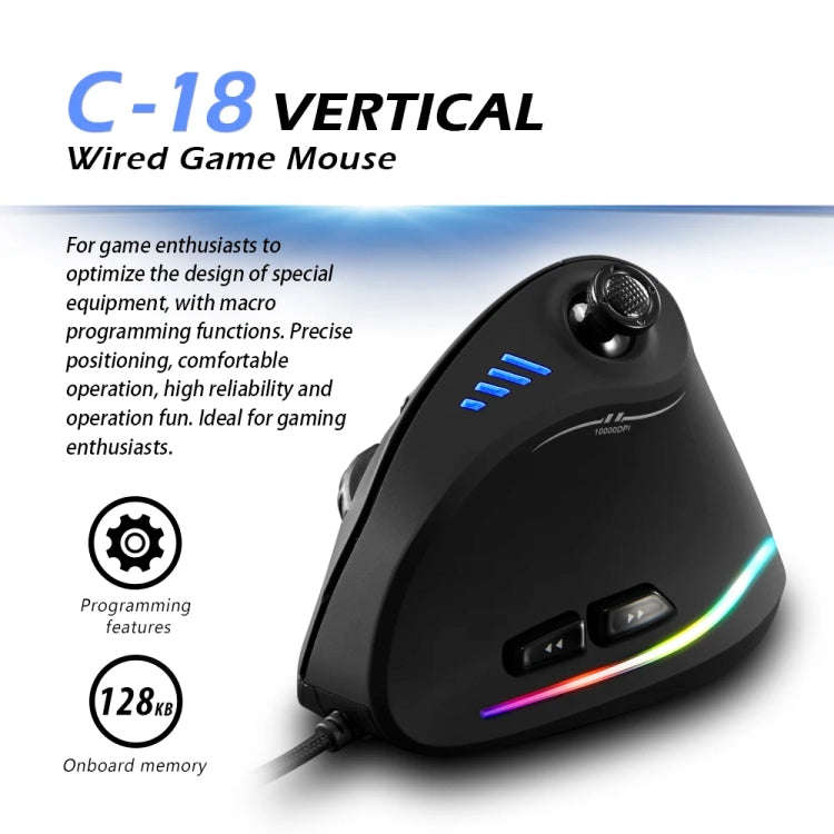 ZELOTES C18 11-Keys RGB Vertical Grip Ergonomic Joystick Programming Gaming Wired Mouse(Black)
