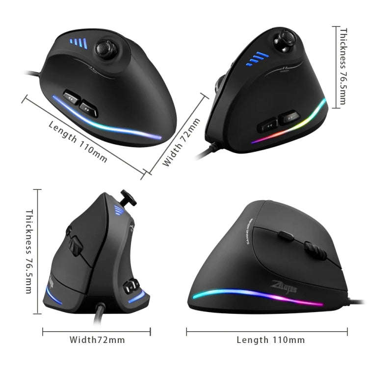 ZELOTES C18 11-Keys RGB Vertical Grip Ergonomic Joystick Programming Gaming Wired Mouse(Black)