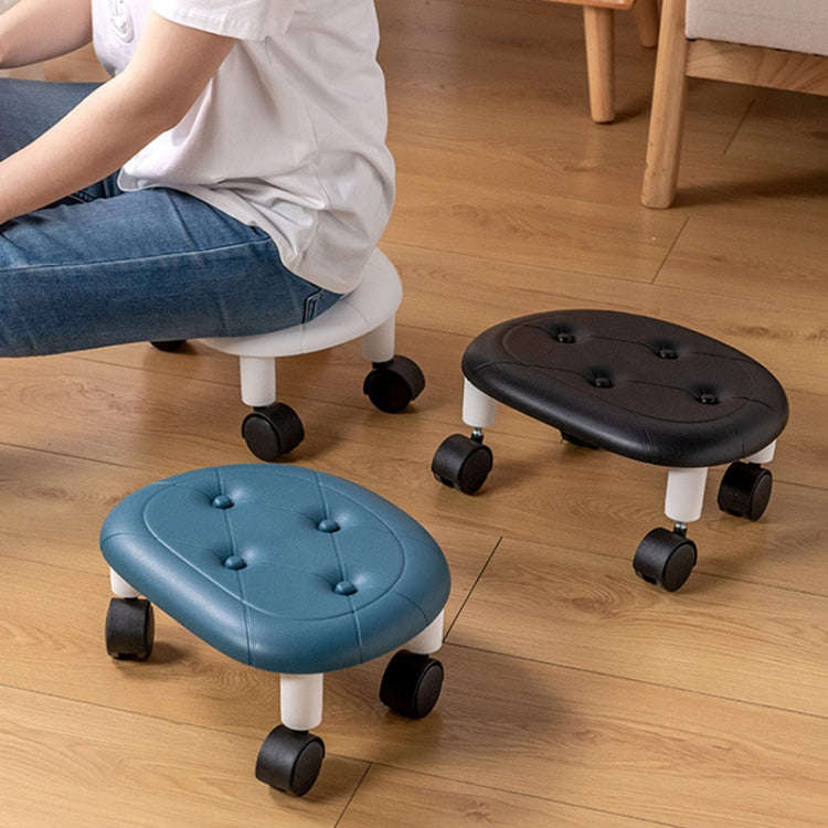 Bedroom Simple Universal Wheel Imitation Leather Pulley Low Stool(Blue)