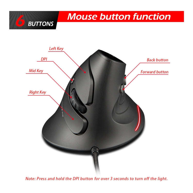 ZELOTES T30 6-keys Vertical Grip Detachable Ergonomic Wired Mouse(7-color Breathing Light)