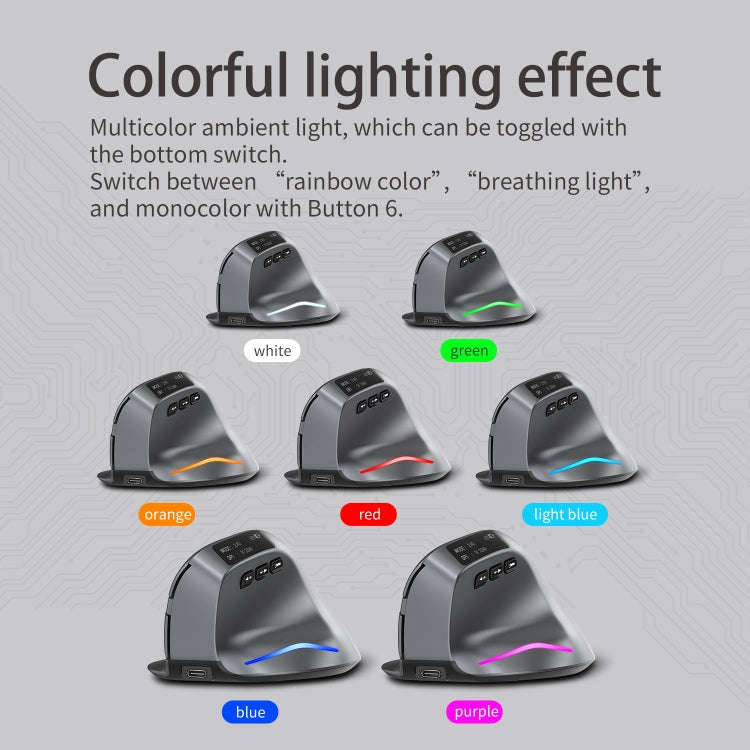 ZELOTES F-26C 8-Keys 2.4G+Bluetooth Dual-Mode LED Display Vertical Grip Wireless Mouse(Gray)